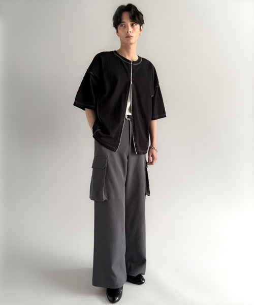 【Classical Origin】「1枚でも羽織でも。」インサイドアウト仕様2wayダブルジップTシャツ／Inside-Out Oversized Double-Zip 2way T-Shirt co1150018