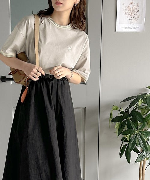 《JaVa ジャバコラボ》大人スポーティー。綿100%シルケット 配色刺繍Tシャツ jv1050074