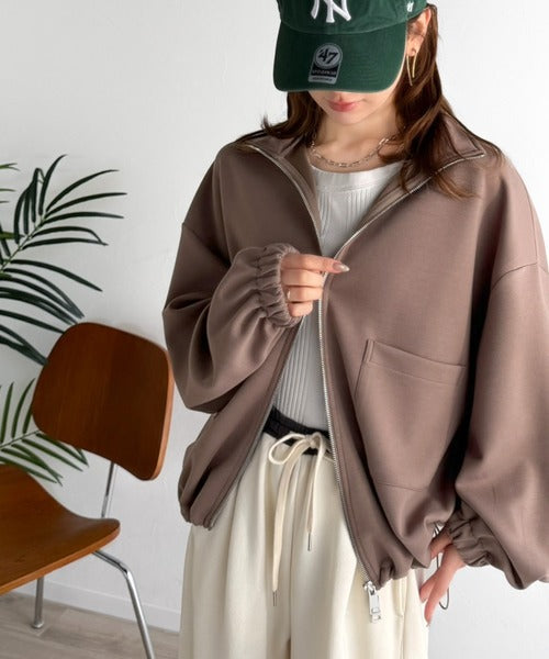 360度美フォルムを操る。ビッグポケット裾ドロストダブルジップダンボール素材ジャケットブルゾン ce1010534