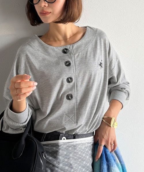 着回し力抜群♪リラックスシルエットで程よい抜け感◎胸刺繍ヘンリーネックトップス ce1020324