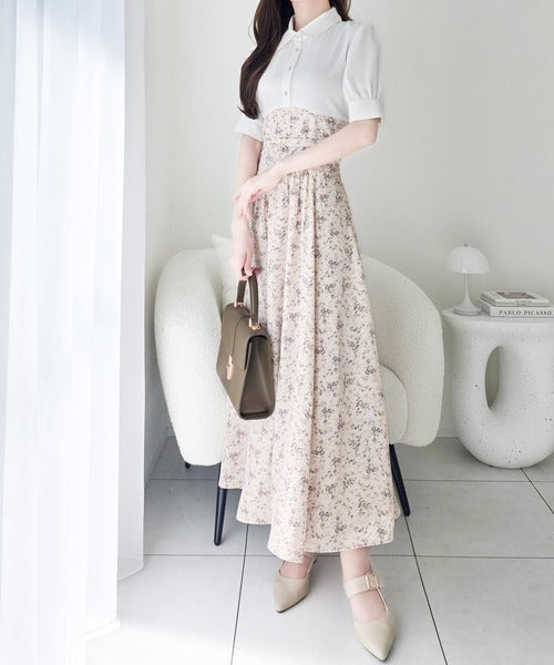 【mily bilet】“似合うね”がもらえる、愛されシルエット。無地シャツ×花柄ドッキングウエストベルトロングワンピース mi1139118
