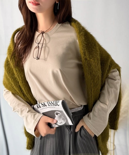 品よく、楽ちん。大人の余裕が漂う。シルケット素材 レイヤード ラウンドヘム 長袖 ロンTEE ce1020296