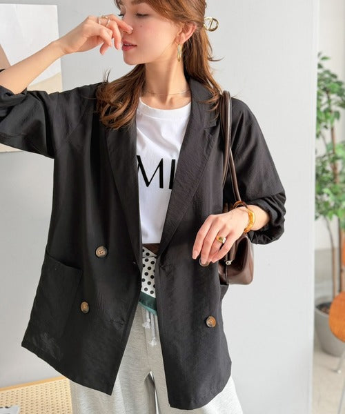 《marina×クラシカルエルフコラボ》【UVカット機能付き】余裕をまとう、さらり心地よい１枚。シアーダブルジャケット（長袖） ce1010616