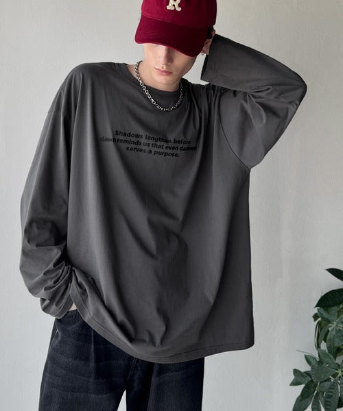 【classical origin】「シンプルが、いい」。綿100％シルケット風シンプル英字ロゴTシャツ（長袖）/ 100％ cotton simple English letters printed logo t-shirt ao1330056