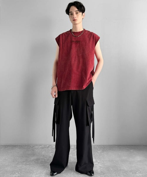 「1枚で主役。」紐刺繍スノーウォッシュ加工ノースリーブTシャツ／String Embroidery Snow-Washed Sleeveless T-Shirt co1150032