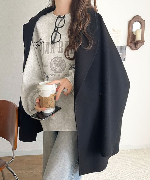 今っぽカジュアルの本命スウェット♪エンブレム風らくがき刺繍入りフロッキープリント裏起毛プルオーバー（長袖） ce1260508