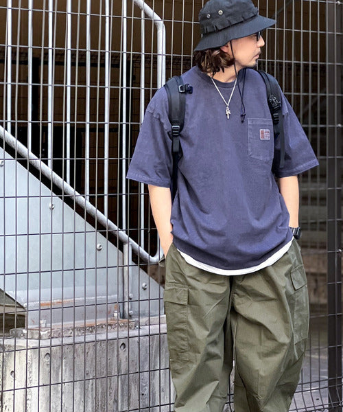 《JaVa ジャバコラボ》古着風ストリートMIX。綿100%ヘヴィーウエイト胸ポケピグメントTシャツ jv1029020
