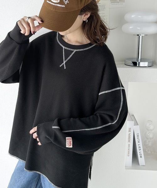 《JaVaジャバ 別注》シンプルなのに格上げ。2way配色ワッフルロンTee jv1260065