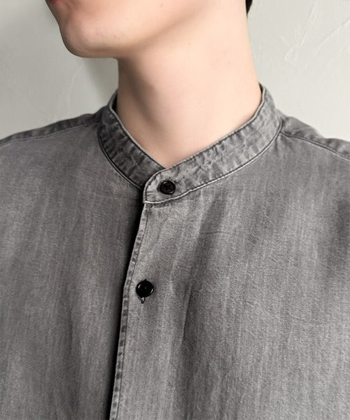 Rayon Denim Band Collar Relaxed Shirt／ヴィンテージ加工ルーズフィットデニムシャツ co1150011