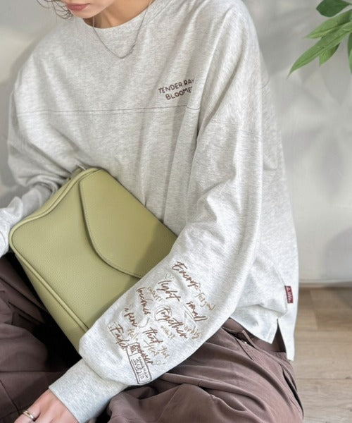 《JaVaジャバコラボ》袖を通せば、あなたも輝く。コットン100％刺繍胸元切り替えドルマンロンTEE（長袖） jv1260620