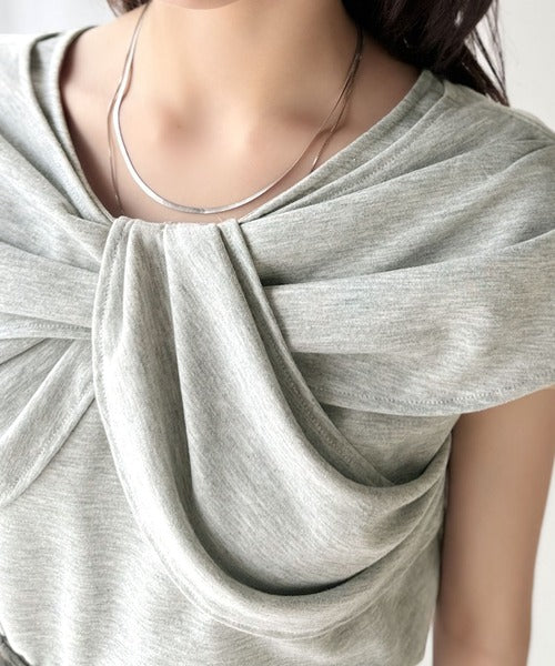 ”きれいめラフ”にこれ一択♪胸元ツイストリボンデザインTシャツ（半袖） ce1110121