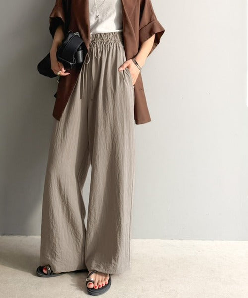 【接触冷感機能付き】涼感叶う！この夏、優勝item。【-3℃】ウエストタックワイドストレートイージーパンツ ce1265056