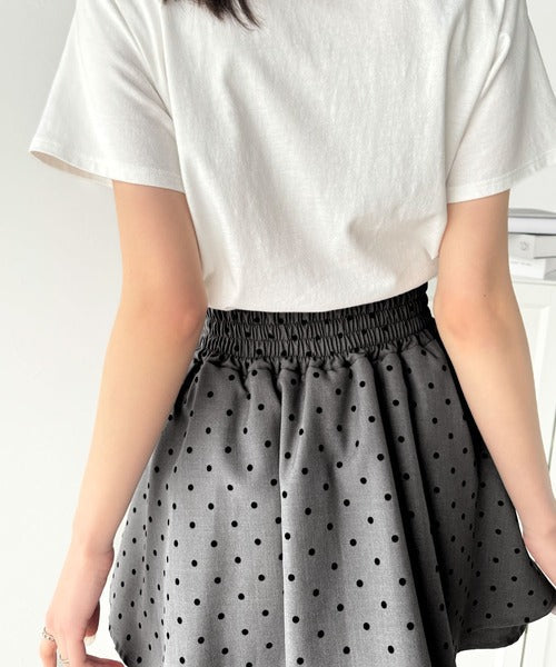 ふんわりシルエットの魅力たっぷり。フロッキードットキュロットフレアミニスカート（セットアップ可能） ce1240051