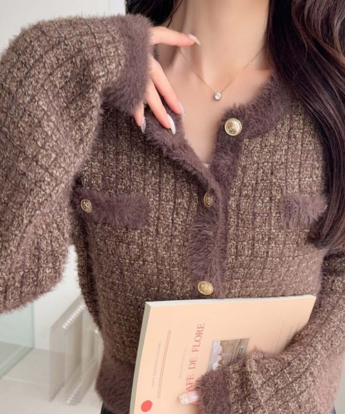 【mily bilet】ツィードライクフェザー切り替えラメニットジャケット mi1329043