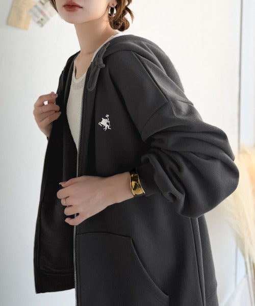 羽織って暖か、さらりと洒落感。胸元ワンポイント刺繍裏起毛ダブルジップパーカー（長袖） ce1260601