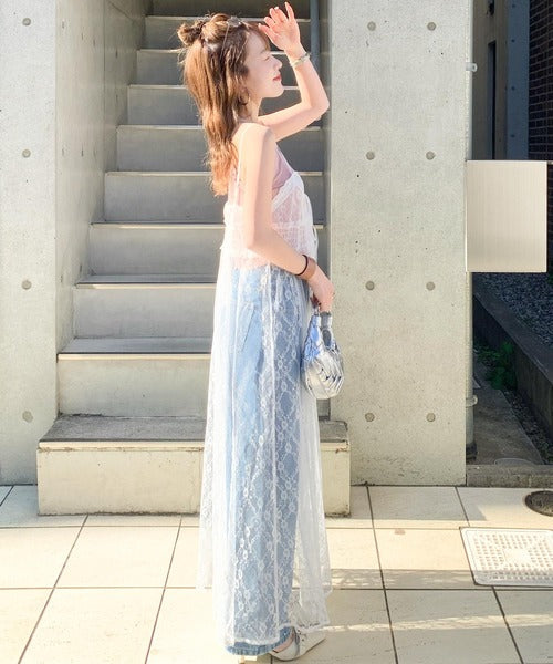 【mily bilet】トレンド満載大人ガーリー。レース使いシアーキャミワンピース mi1139072