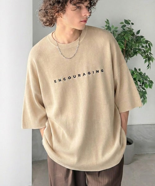 《JaVaジャバコラボ》Tシャツにはない品格を。ロゴプリントオーバーサイズサマーニットプルオーバー jm1050364