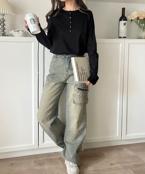 シンプルだからこそ、こだわりたい。シルケット加工ドット釦ヘンリーTシャツ（長袖） ce1020314