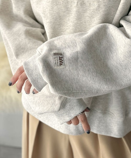 《JaVa ジャバコラボ》微配色刺繍の上品ロゴデザイン。刺繍カレッジロゴ裏起毛スウェット jv1330040