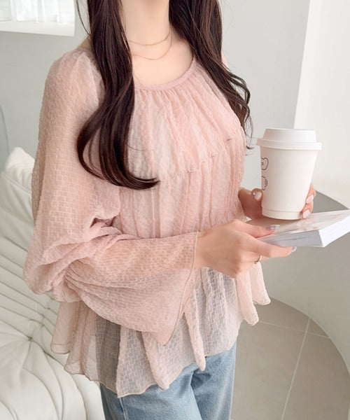 【mily bilet】1枚で2通り。透け感×チェックで、甘さをほどよく。前後2wayシアーチェックブラウス mi1359032
