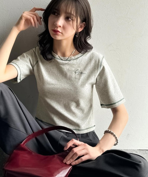 1枚で今っぽデザイン♪PAEAN刺繍配色ステッチチビTシャツ（半袖） ce1020200