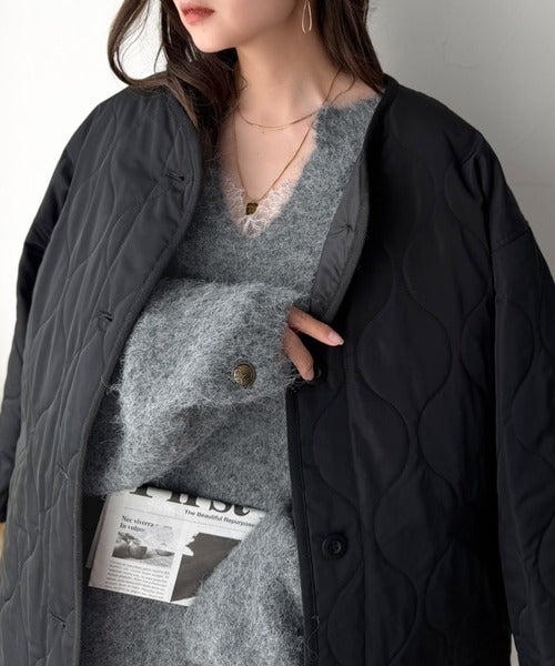 ゆったりふんわり♪シャギーで華やぐ旬顔へ。袖ボタン付きキーネックニット ce1410015