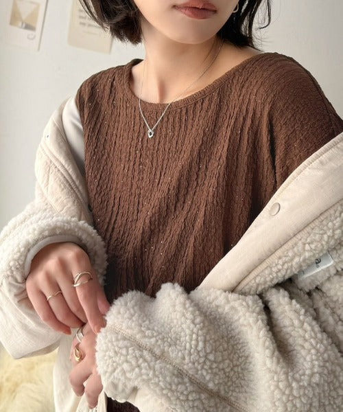 きらめき×立体感で、シンプルコーデを今っぽく。ラメ入りジャガード素材サイド切り替えプルオーバー（長袖） ce1350028