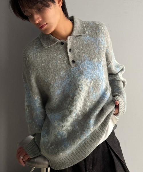 【Classical Origin】「まるで毛布。」モヘアライクシャギー素材ニットポロシャツ／Mohair-Like Shaggy Knit Polo Shirt co0780004
