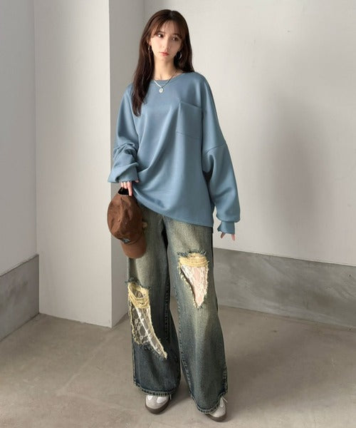 胸ポケット付きドルマンスリーブダンボールトップス / DOLMAN SLEEVE PULLOVER co1010073