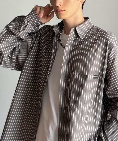 【Classical Origin】ゆとりを着る。ネーム付き胸ポケットビッグシャツ（長袖）/Brand name & chest pocket long sleeved big shirt ao1110147