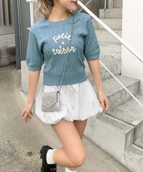 【mily bilet】上品フェミニン。コード刺繍ケーブル柄サマーニット mi1029124