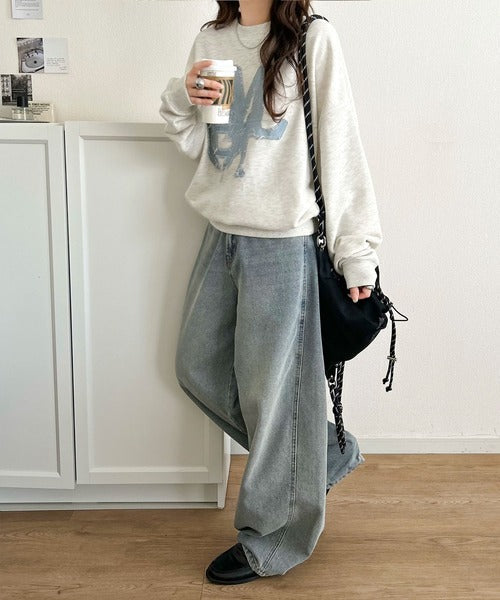 【mily bilet】ラフなシルエットに、遊び心をプラス。デニムフリンジワッペン使い裏毛スウェット(長袖)(ドットあり) mi1329132