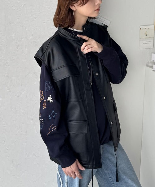 ハンドメイド風刺繍に釘付け。前後2wayランダム袖刺繍裏起毛スウェット ce1050222