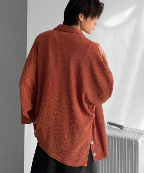 《JaVaジャバコラボ》スリットボタン仕様リンクル加工オーバーサイズドルマンシャツ jo1010041