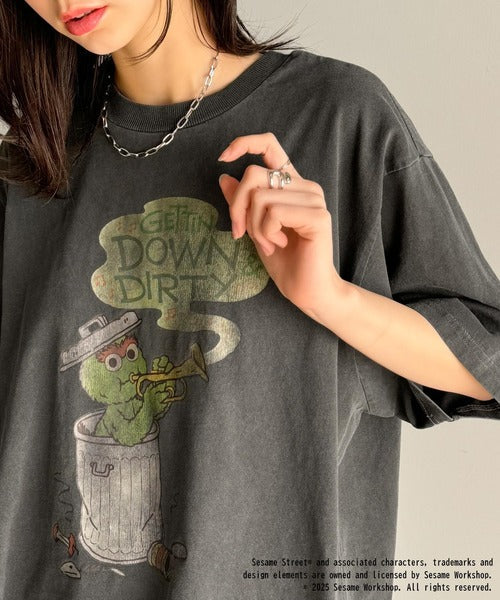 大人カジュアルにハマる。綿100％セサミキャラピグメント加工ビッグTシャツ cm1330004
