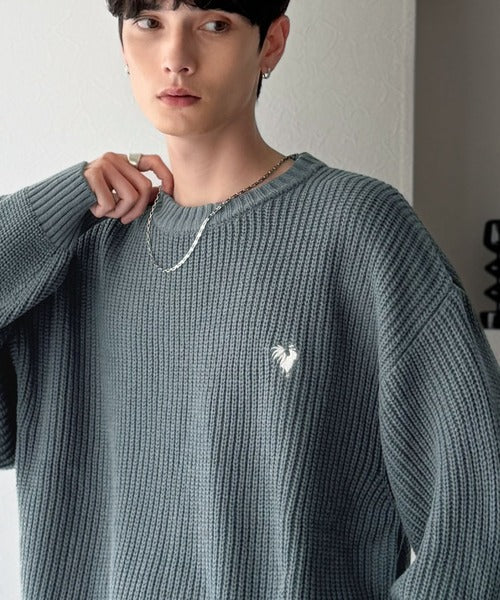 【Classical Origin】「究極スタンダード」畔編みオーバーサイズクルーネックセーター ／Oversized Ribbed Knit Crew Neck Sweater co0780012