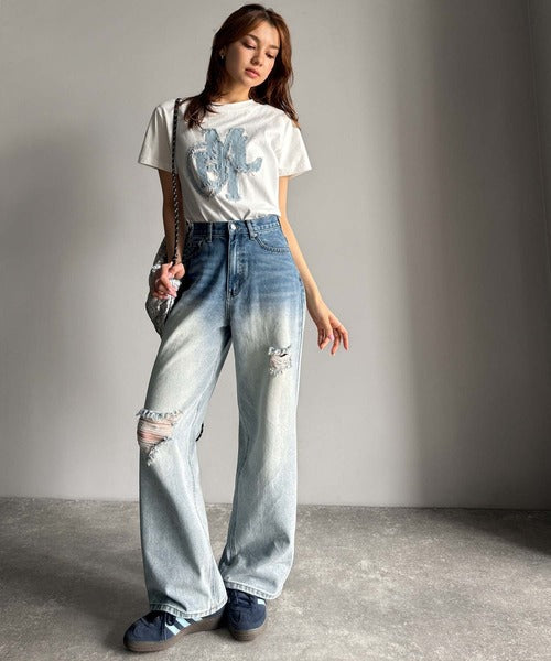《JaVaジャバコラボ》360度こなれる、2トーンブリーチの魔法。2トーンブリーチ切り替えダメージワイドデニム jv0909007