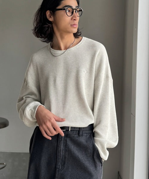 【Classical Origin】「ヘビーウェイト一択。」綿100％ワッフルクルーネックビッグTシャツ／Cotton 100% Waffle Crew Neck Big T-Shirt co0780014
