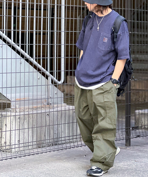 《JaVa ジャバコラボ》古着風ストリートMIX。綿100%ヘヴィーウエイト胸ポケピグメントTシャツ jv1029020
