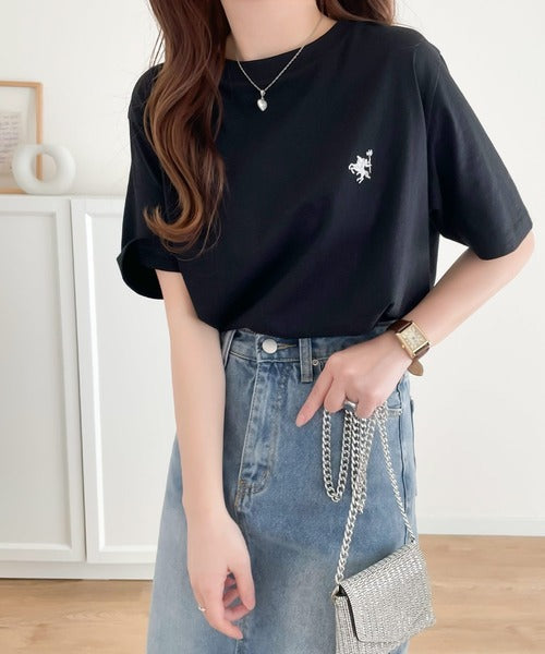 《Javaジャバコラボ》【sustaina+】大人の上級シンプル。滑らか綿100％ワンポイント刺繍Tシャツ jv1260113