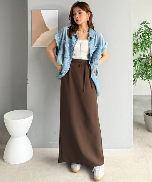 《marina×クラシカルエルフコラボ》バックスリットで動きやすい。ストレスフリーな穿き心地。ウエストリボンIラインスカート ce1015107