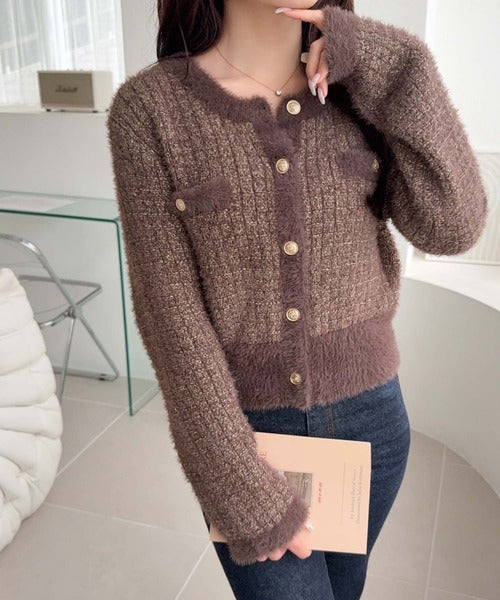 【mily bilet】ツィードライクフェザー切り替えラメニットジャケット mi1329043