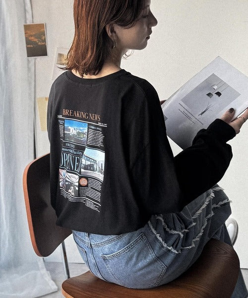 纏うだけで、洒落感アップデート◎綿100％ニュースペーパーロゴプリントオーバーサイズTシャツ ce1330046