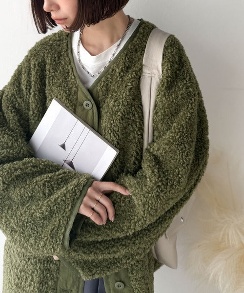 《JaVaジャバコラボ》オーバーサイズがトレンド！異素材切り替え配色ボアジャケット♪ アウター jv1265030