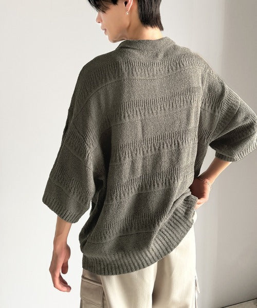 一枚で大人のラフスタイルが決まる。ワンポイント刺繍ブークレポロニットトップス(半袖) cm1260392
