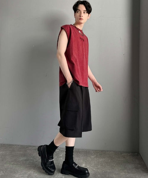 「1枚で主役。」紐刺繍スノーウォッシュ加工ノースリーブTシャツ／String Embroidery Snow-Washed Sleeveless T-Shirt co1150032