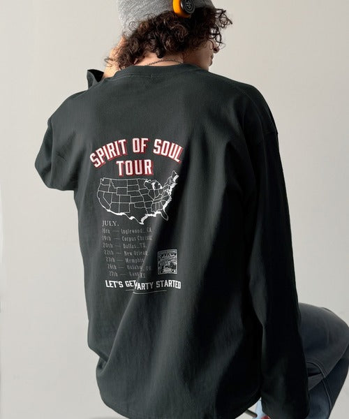 《JaVaジャバコラボ》「前後抜かりなし。」綿100%レコード盤レトロツアーロゴTシャツ（長袖） jo1150065