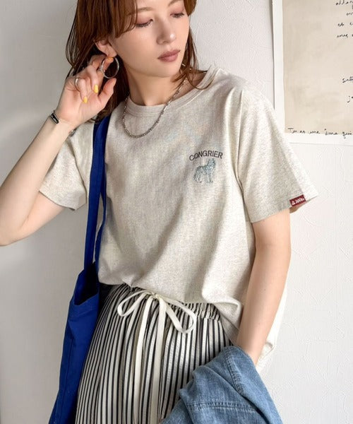 《JaVa ジャバコラボ》大人の遊び心をプラス。綿100％オオカミ刺繍Tシャツ（半袖） jv1330074