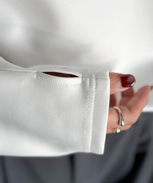 【Classical Origin】「洗練モードな一枚」。Double-Knit Fabric Thumb Hole Dolman T-Shirt／ダンボール素材サムホール付きドルマンTシャツ（長袖） co1010031