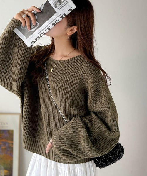 立体スリーブで叶える、こなれシルエット。コクーンスリーブシンプルプルオーバーニット ce1050316